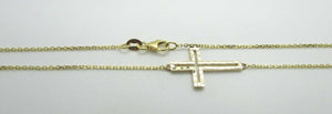 14K Yellow Gold Pretty Sideways Two Sided Cross Pendant Hammered/Polished Italy