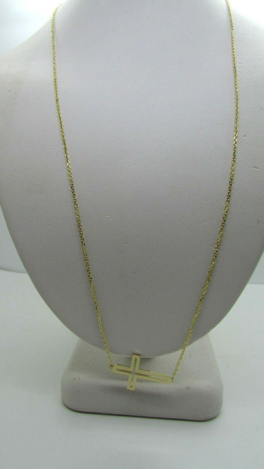 14K Yellow Gold Pretty Sideways Two Sided Cross Pendant Hammered/Polished Italy