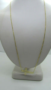 14K Yellow Gold Pretty Sideways Two Sided Cross Pendant Hammered/Polished Italy