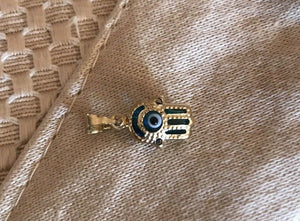 14K Pretty Yellow Gold Blue Evil Eye Hamsa Hand Pendant