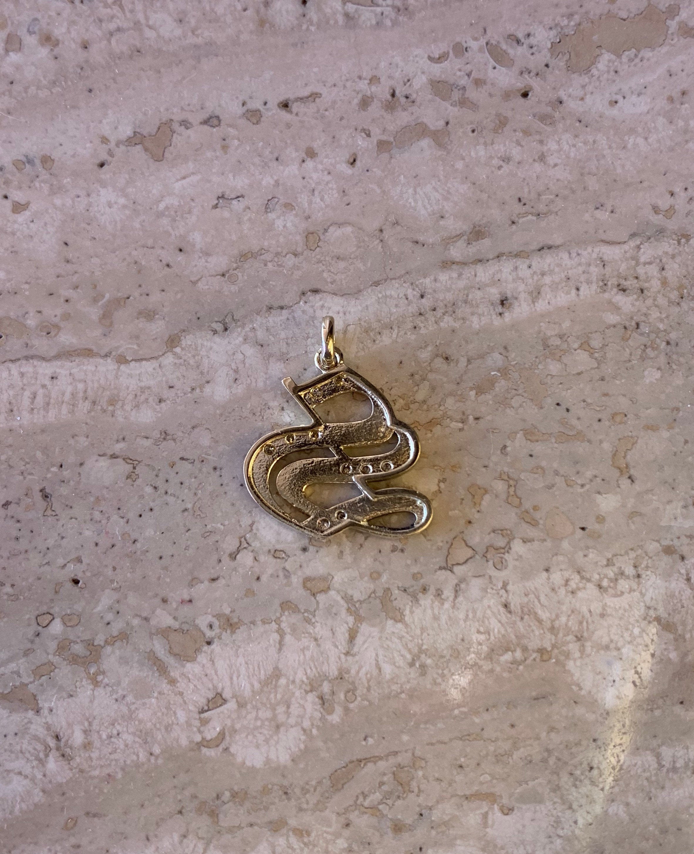 14K Yellow Gold Old English Gothic Style Initial Large “S” Snake style Pendant With 0.20 Cts Diamonds On Sale!