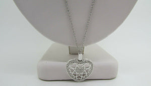 18K Pretty White Gold Heart Within A Heart Pendant and Round Diamonds 0.42 Cts