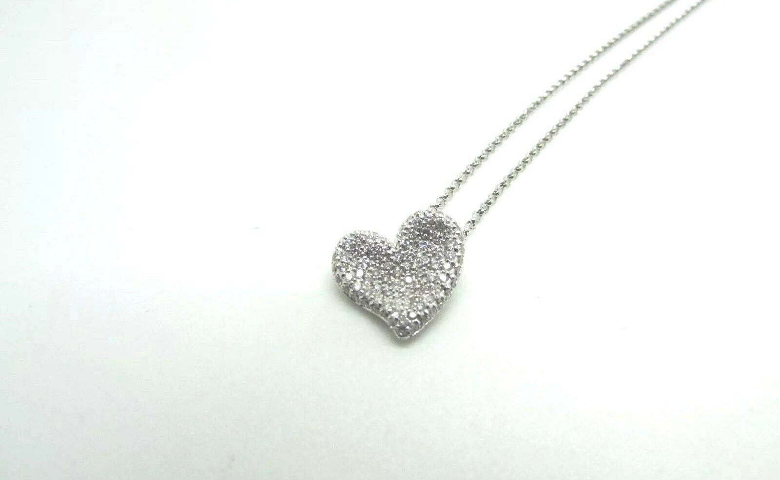 14K Pretty White Gold Curved Heart Pendant Pave Setting Round Diamonds 0.50 Cts