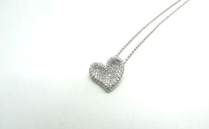 14K Pretty White Gold Curved Heart Pendant Pave Setting Round Diamonds 0.50 Cts