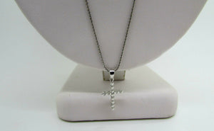 18K Pretty White Gold Thin Cross With Round Diamonds 0.12 Cts 2.1 Grams