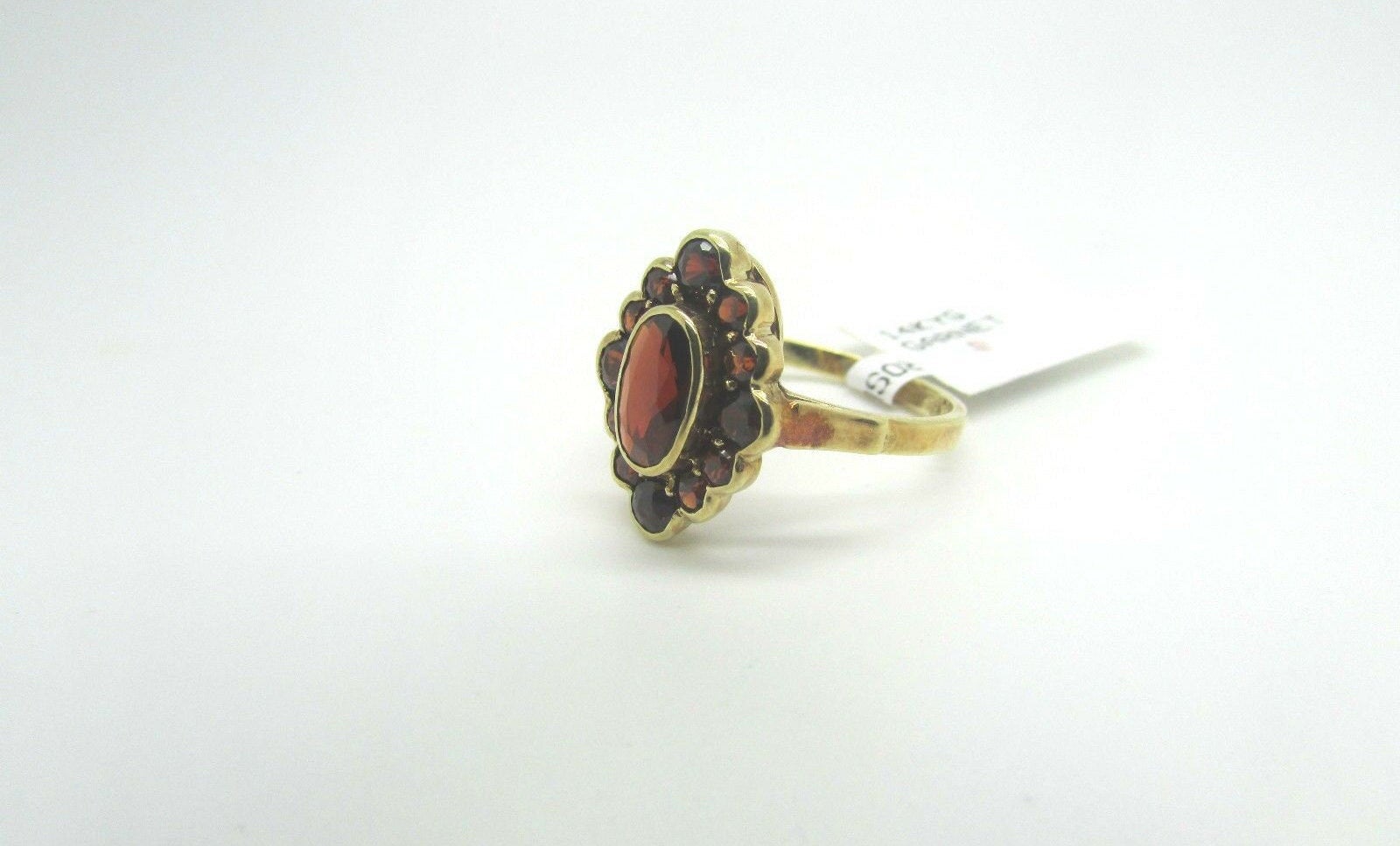 14K Ladies Pretty Yellow Gold Oval Ring With Oval and Round Shape Garnet Stones