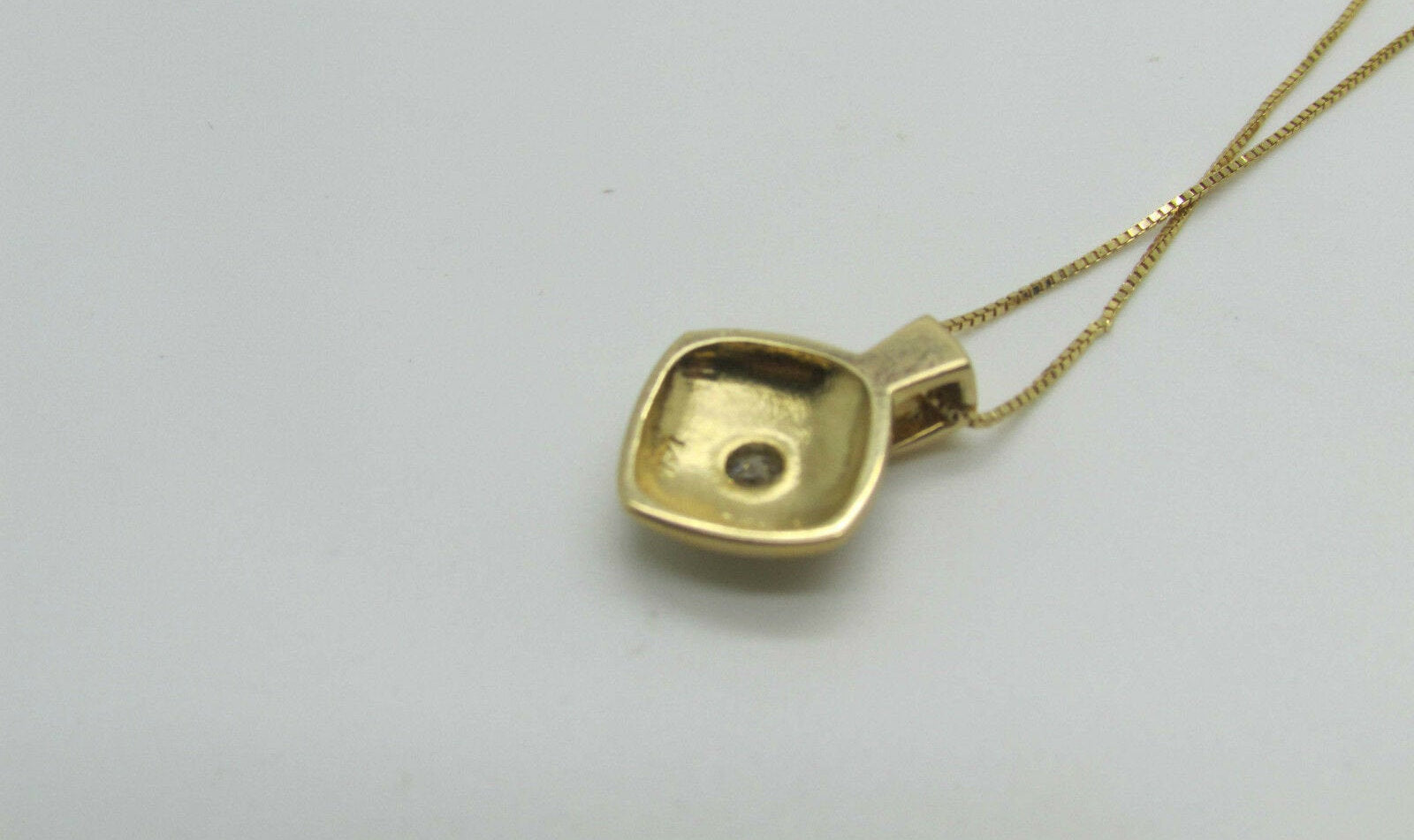 14K Pretty Yellow Gold Square Pendant With One Round Diamond 0.08 Cts