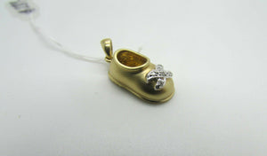 14K Yellow Gold Cute Shoe Pendant With Diamonds In A X Design 0.04 Cts