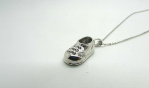 14K Pretty White Gold Shoe Pendant With Laces And Round Diamonds .02 Cts
