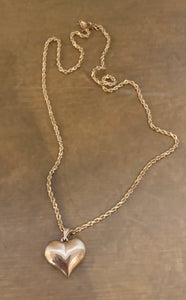 14K Pretty Yellow Gold 3-D Large Puffed Heart Pendant 2 Grams