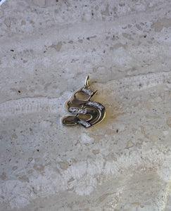 14K Yellow Gold Old English Gothic Style Initial Large “S” Snake style Pendant With 0.20 Cts Diamonds On Sale!