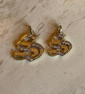 14K Yellow Gold Old English Gothic Style Initial Large “S” Snake style Pendant With 0.20 Cts Diamonds On Sale!