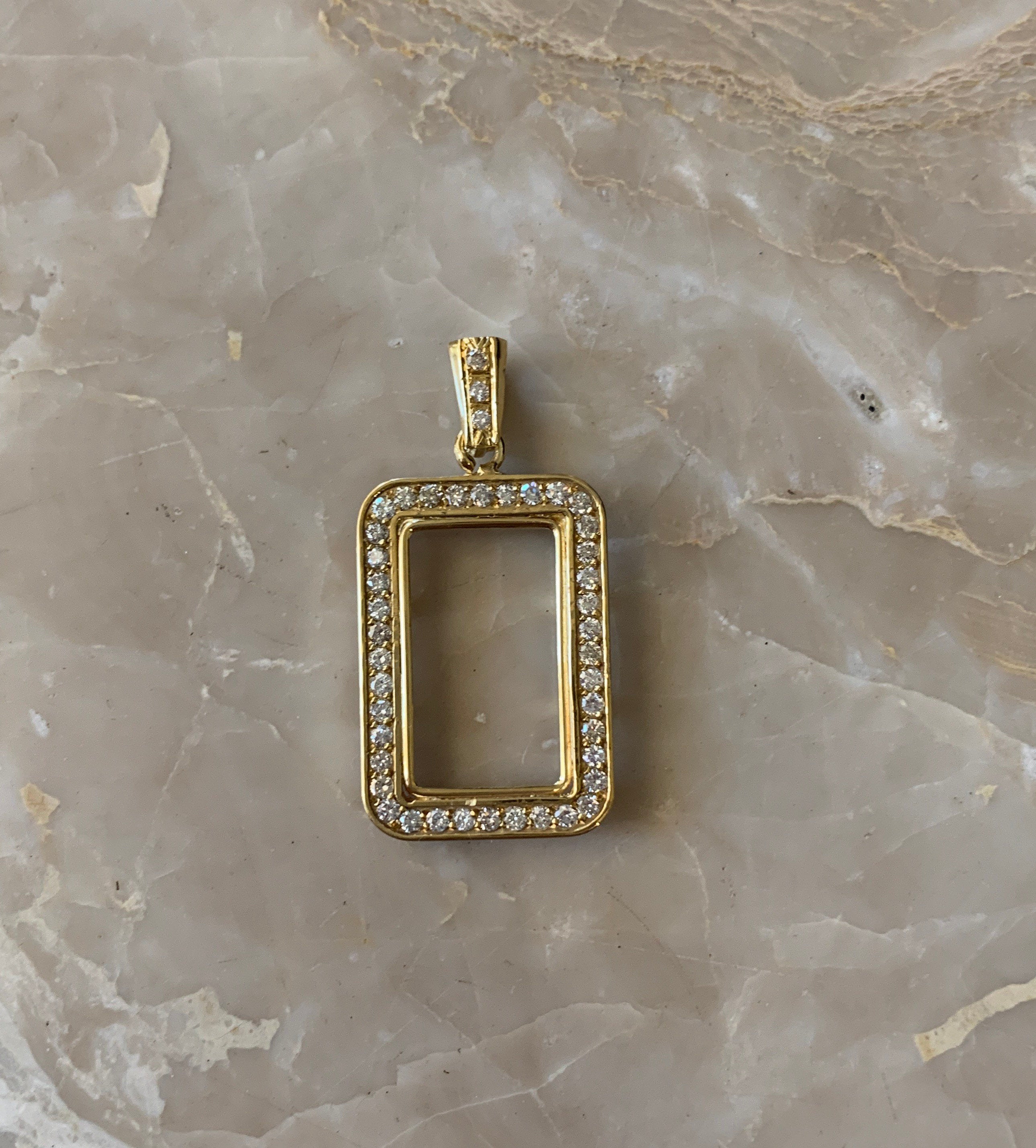 14K Pretty Yellow Gold Frame for 10 Gram Gold Bar with Round Diamonds 1.47 Cts