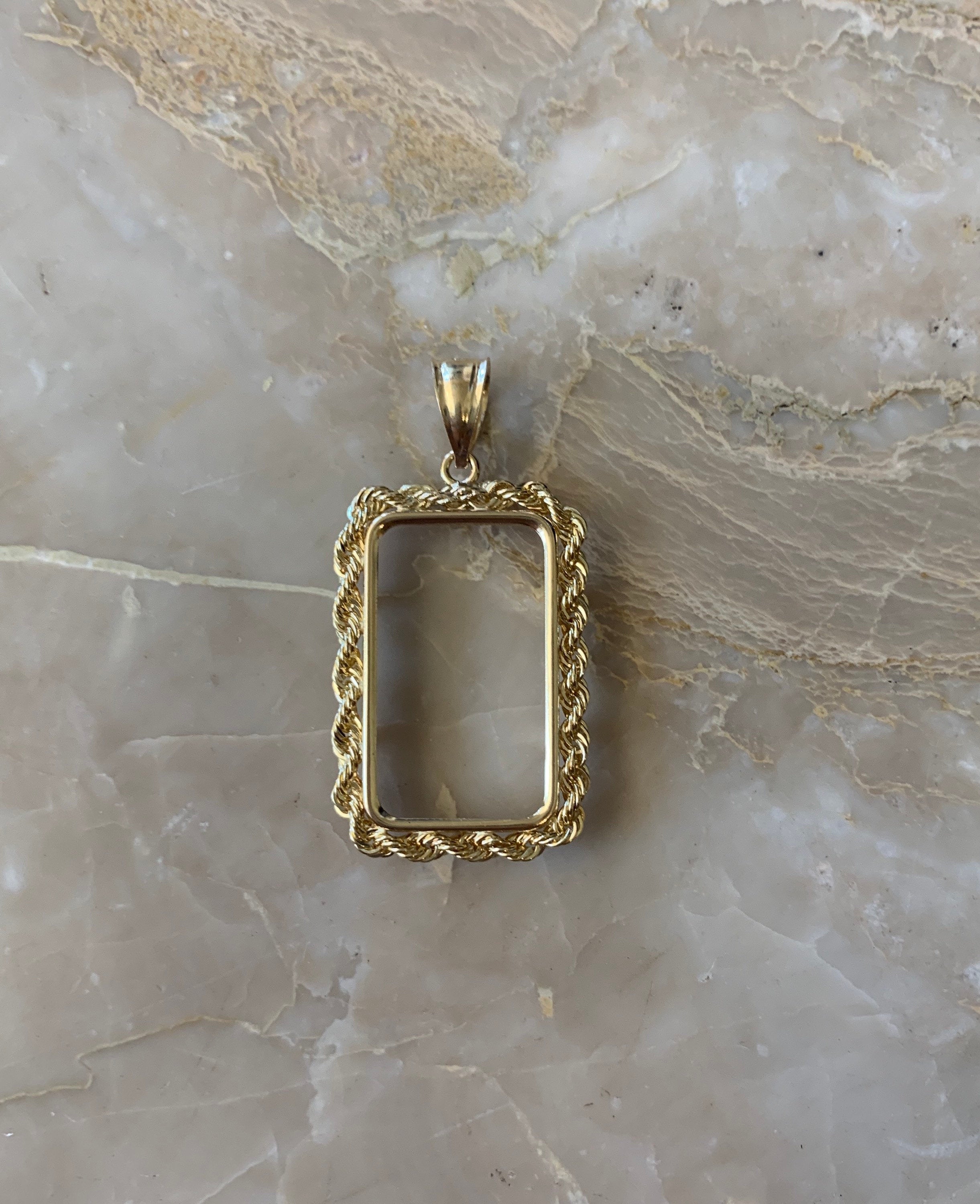 14K Pretty Yellow Gold Rope Chain Frame for 5 Gram pamp/credit suisse Gold Bar