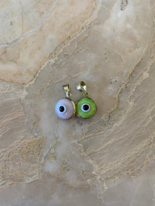 14K Pretty Yellow Gold Green Circle Evil Eye Pendant