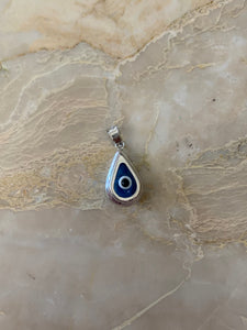 14K Pretty White Gold Tear Drop Shaped Evil Eye Pendant 1.1 Grams