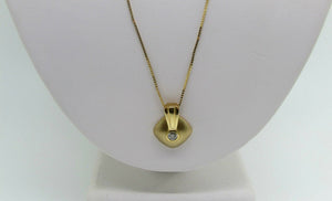 14K Pretty Yellow Gold Square Pendant With One Round Diamond 0.08 Cts