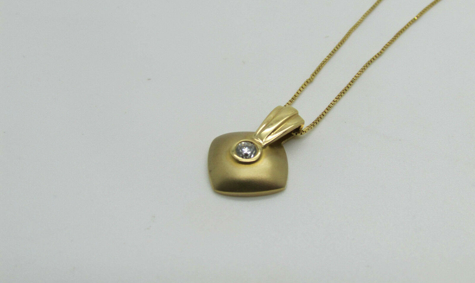 14K Pretty Yellow Gold Square Pendant With One Round Diamond 0.08 Cts