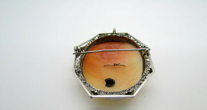 14K White Gold Pendant/Brooch, Cameo Antique Piece 0.15 Cts Beautiful Piece