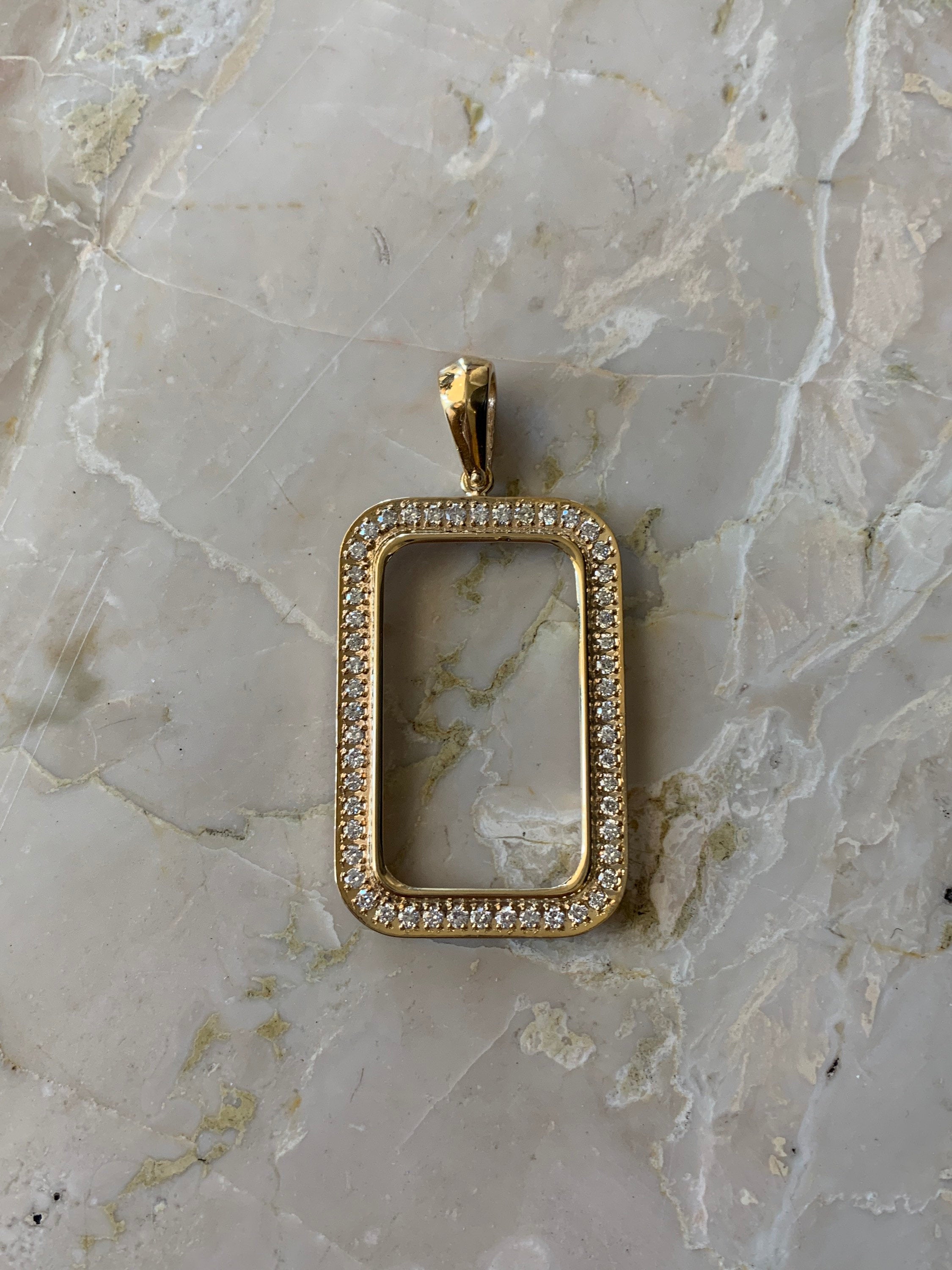 14K Pretty Yellow Gold Frame for 1 oz Gold Bar with Round Diamonds 2.58 Cts