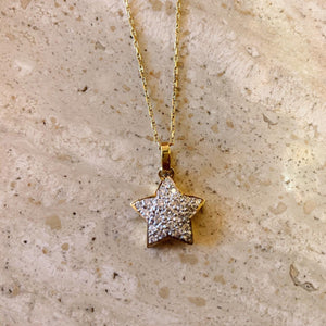 14K Pretty Yellow Gold Star Pendant With Round Diamonds 0.58 Cts