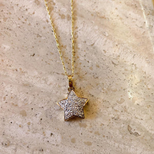 14K Pretty Yellow Gold Star Pendant With Round Diamonds 0.58 Cts