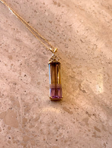 14K Yellow Gold Ametrine Necklace With Diamonds 0.24 Cts 14K 16&#39; Link Chain