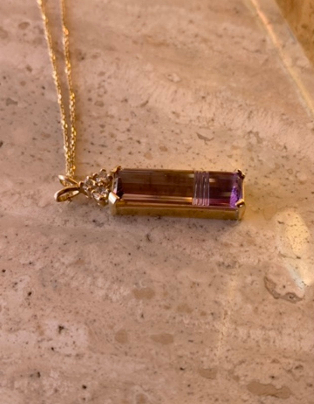 14K Yellow Gold Ametrine Necklace With Diamonds 0.24 Cts 14K 16&#39; Link Chain