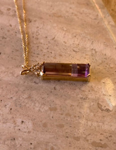 14K Yellow Gold Ametrine Necklace With Diamonds 0.24 Cts 14K 16&#39; Link Chain
