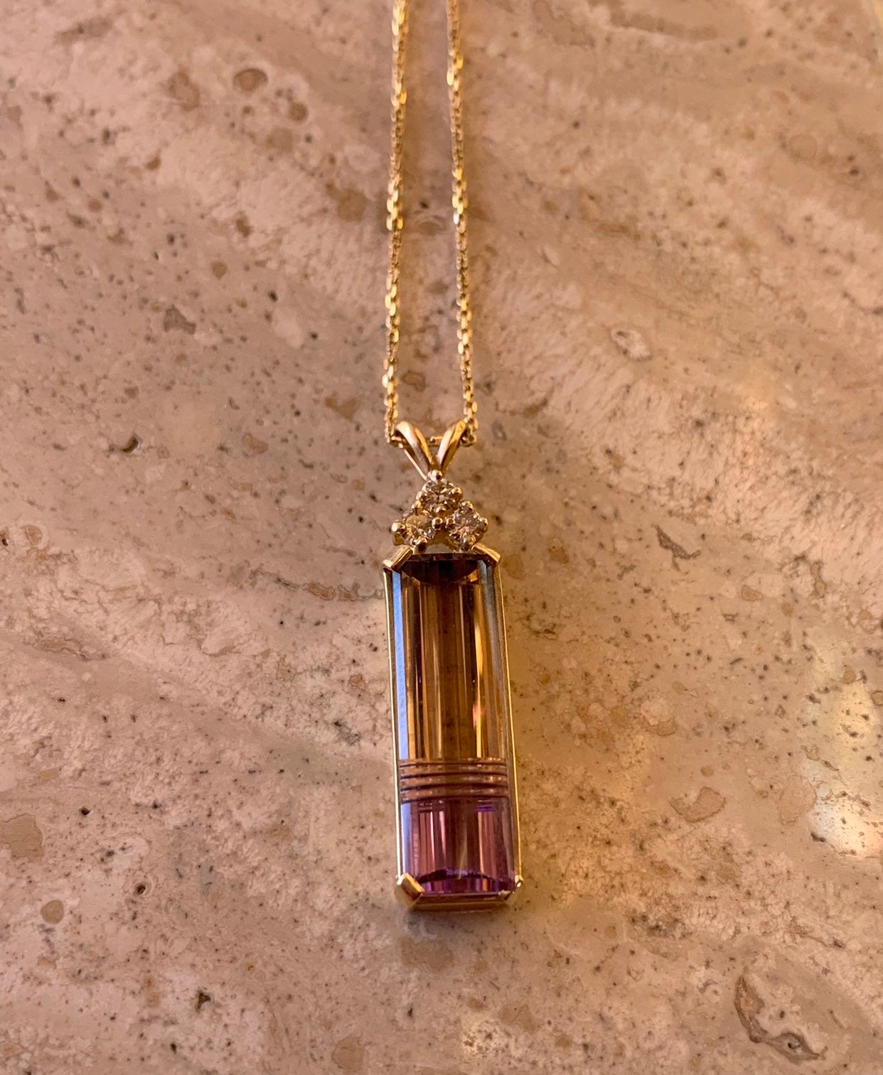 14K Yellow Gold Ametrine Necklace With Diamonds 0.24 Cts 14K 16&#39; Link Chain