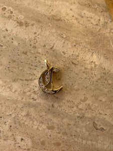 14K Yellow Gold Old English Gothic Small Initial C Pendant With 0.12 Cts Diamonds On Sale!