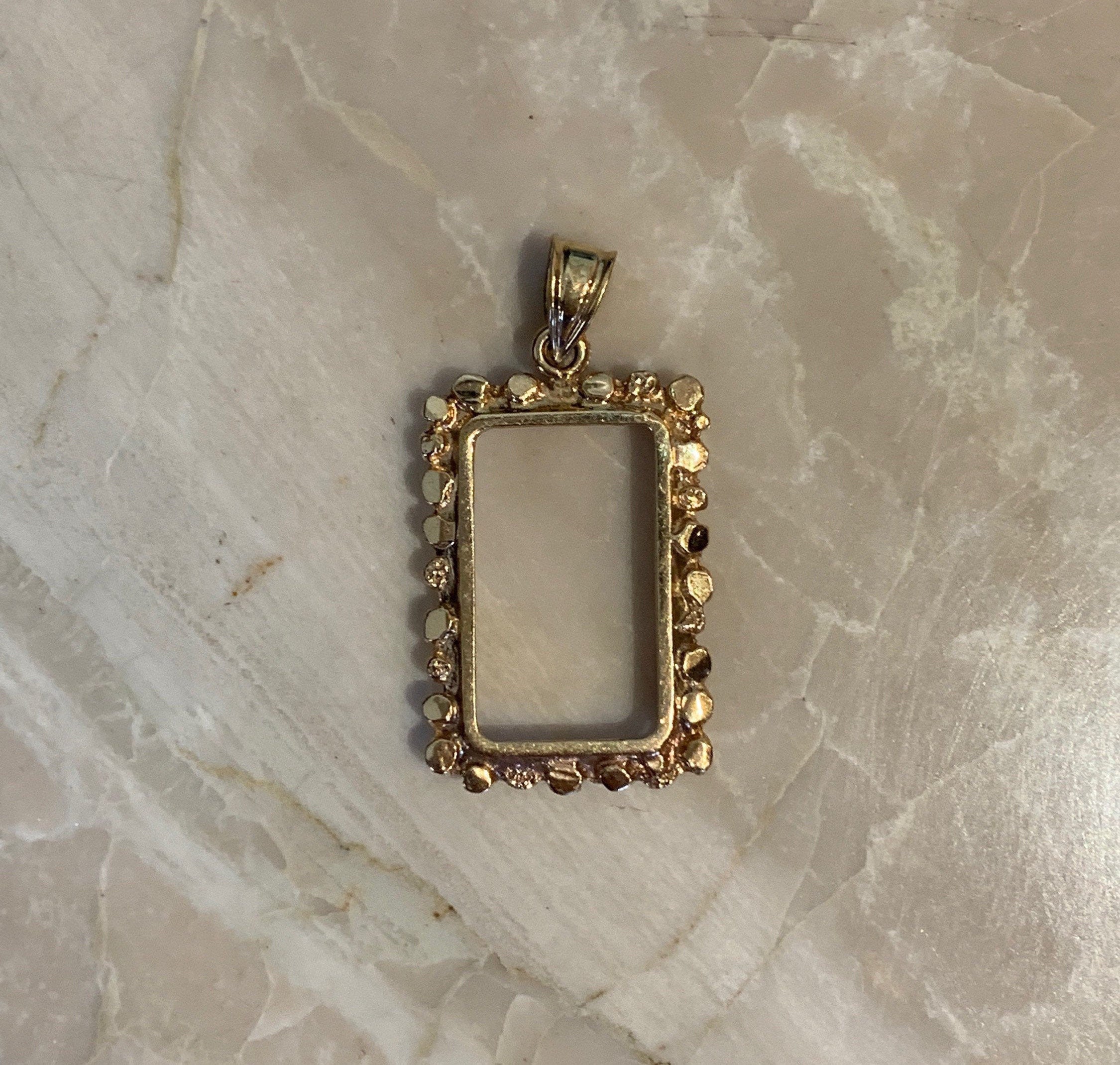 14K Pretty Yellow Gold Nugget Style Frame for 5 Gram pamp/credit suisse Gold Bar