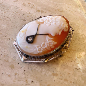 14K White Gold Pearl Cameo pendant/brooche with figure face antique find 1930-1940