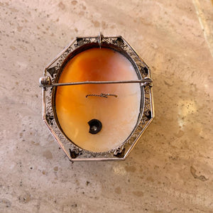14K White Gold Pearl Cameo pendant/brooche with figure face antique find 1930-1940