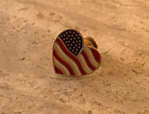 14K Pretty Yellow Gold American Flag Pin in a heart shape