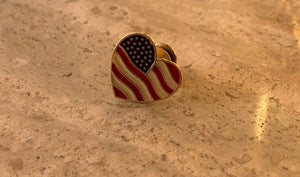 14K Pretty Yellow Gold American Flag Pin in a heart shape