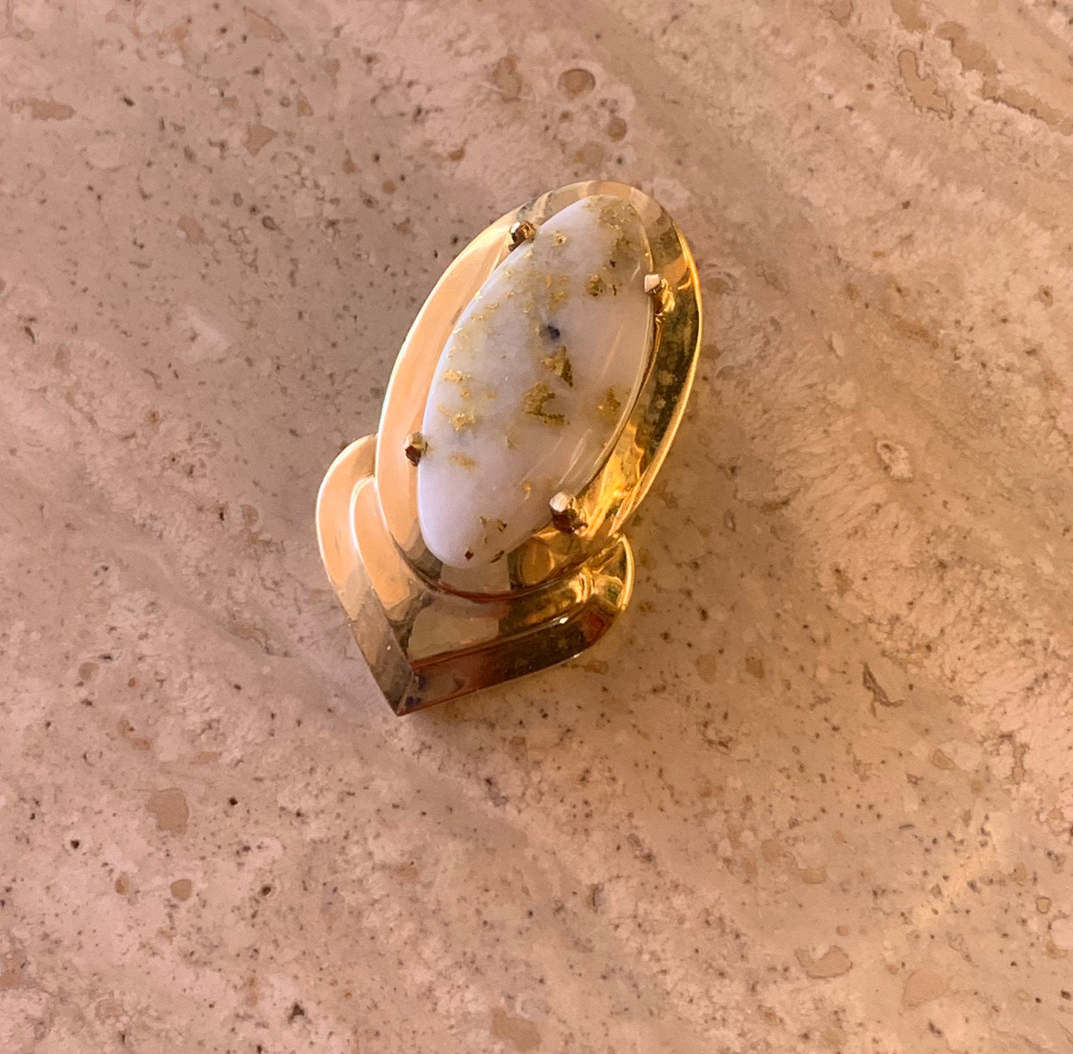 14K Pretty Yellow Gold Oval Shaped Opal Pendant With Thick Frame 25 Cts