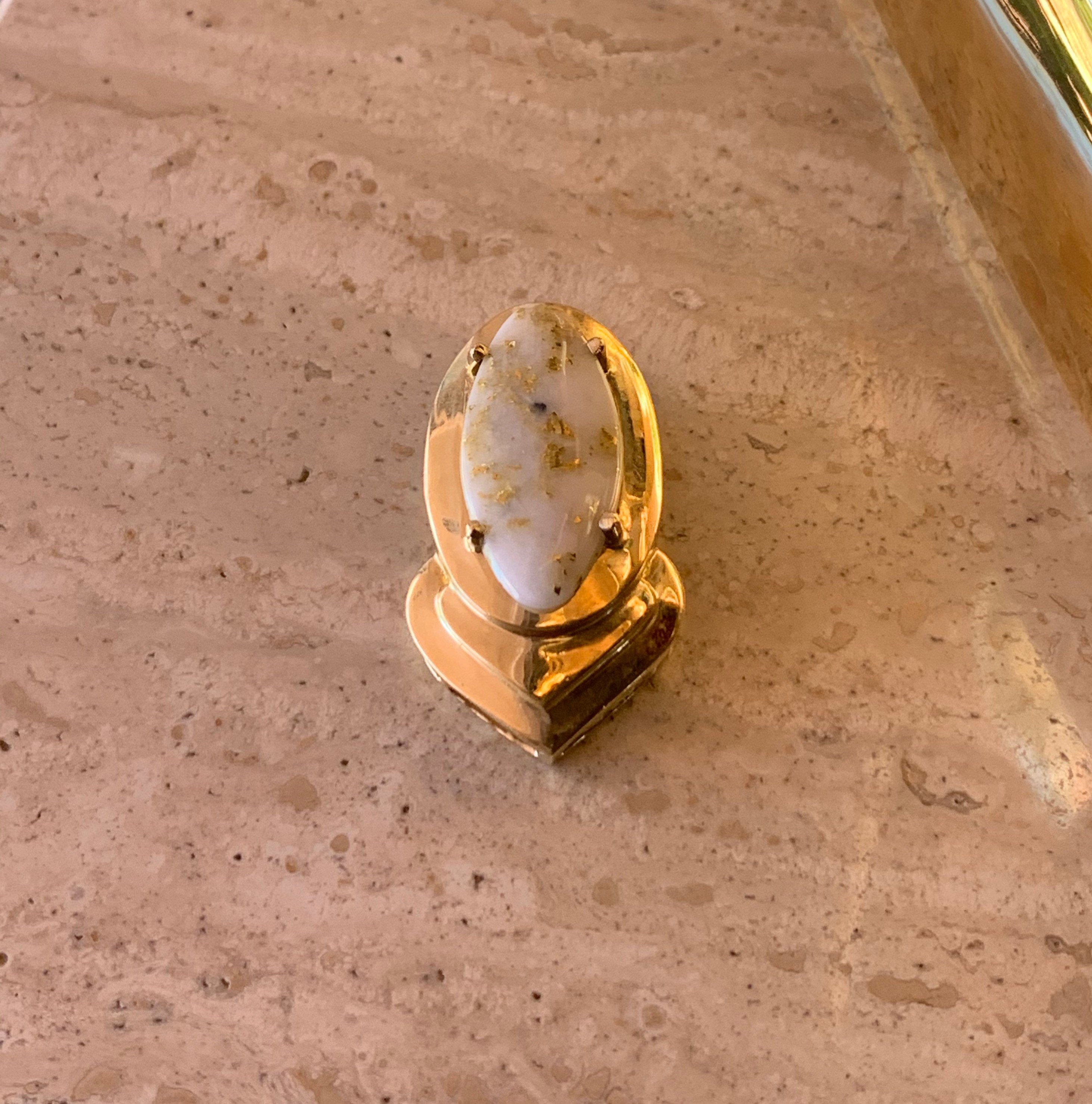 14K Pretty Yellow Gold Oval Shaped Opal Pendant With Thick Frame 25 Cts