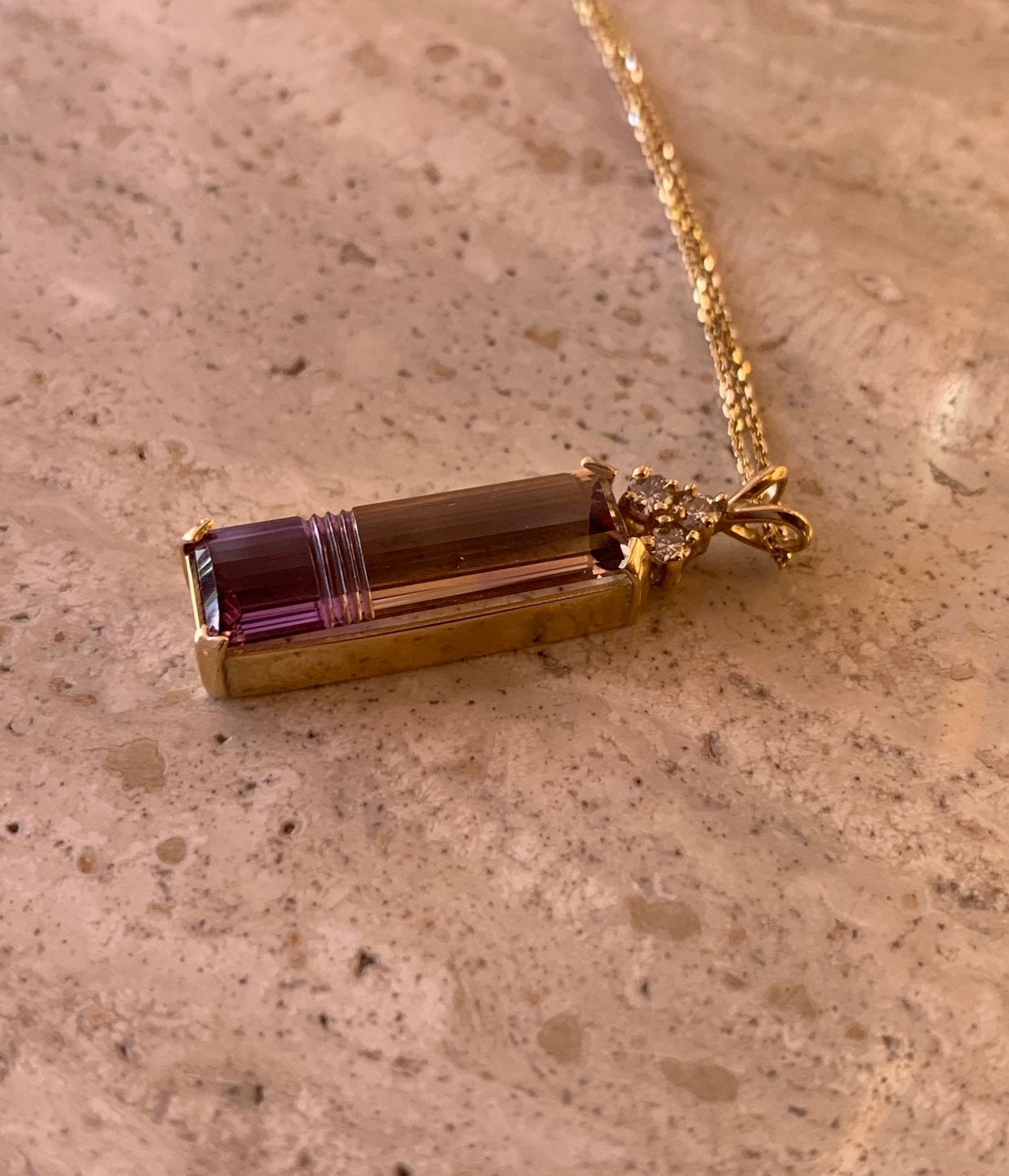 14K Yellow Gold Ametrine Necklace With Diamonds 0.24 Cts 14K 16&#39; Link Chain