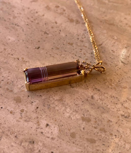 14K Yellow Gold Ametrine Necklace With Diamonds 0.24 Cts 14K 16&#39; Link Chain