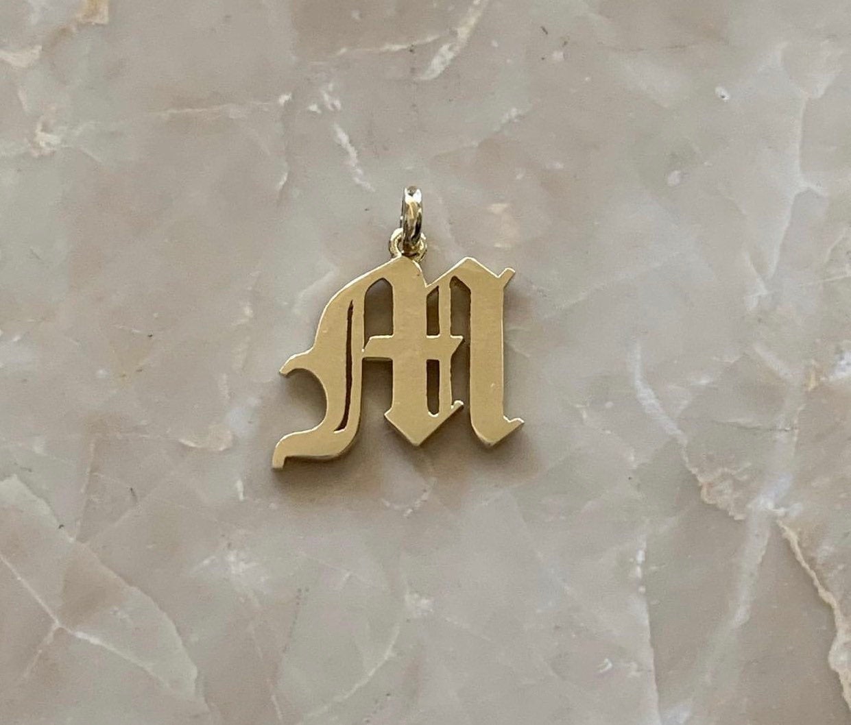 14K Yellow Gold Old English Gothic Medium size Initial M Pendant