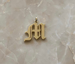 14K Yellow Gold Old English Gothic Medium size Initial M Pendant